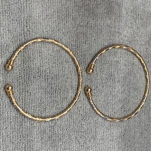 Two Tone Twisted Diamond Cut Cuff Bangle Bracelet Set 7 Inch 6033